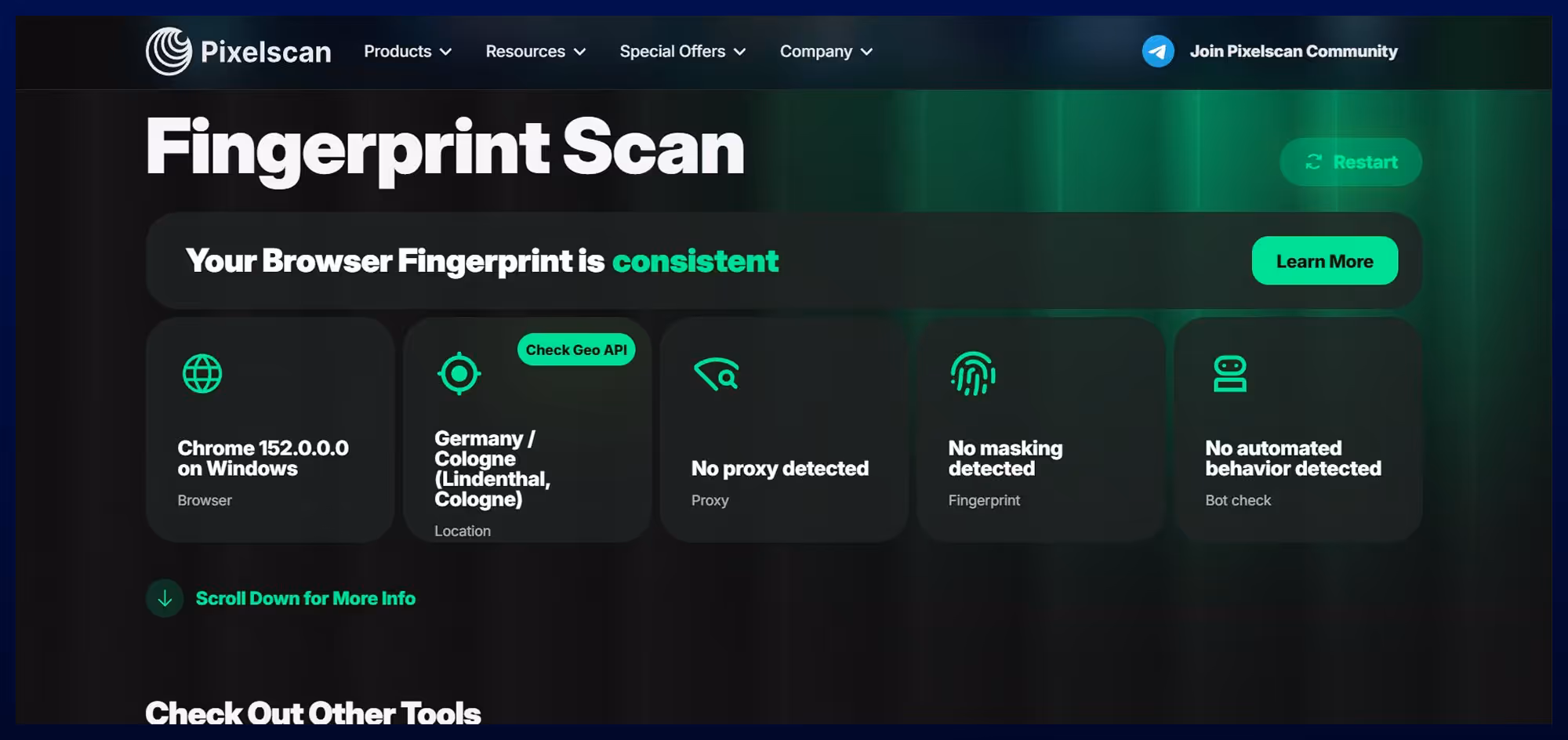 Проверка через Pixelscan