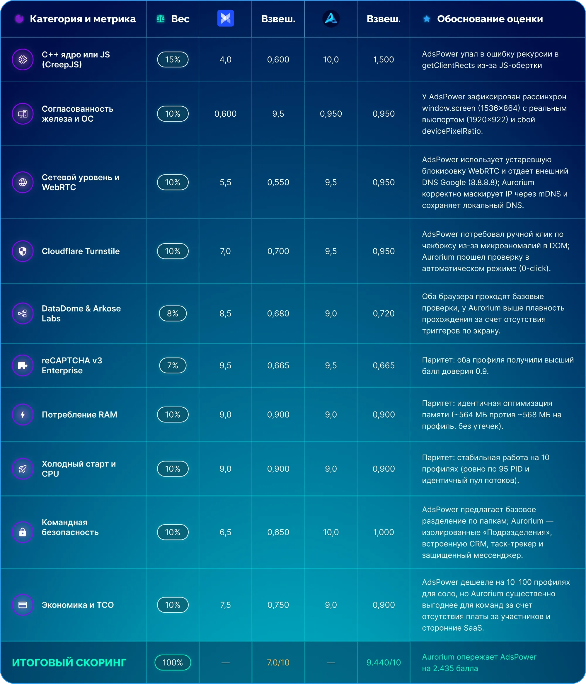 Итоговое сравнение