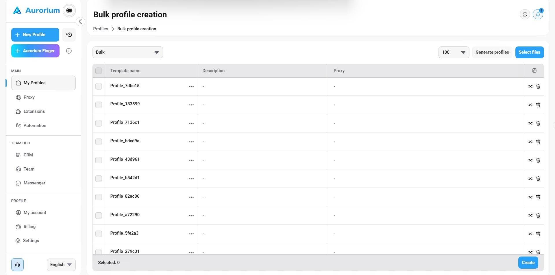  Bulk profile creation