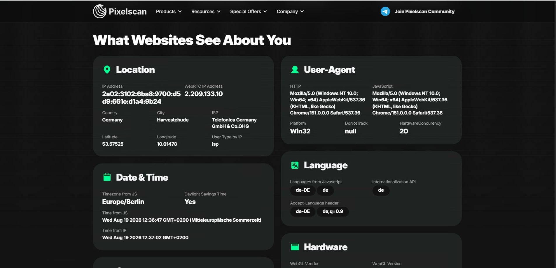 Aurorium при проверке через PixelScan