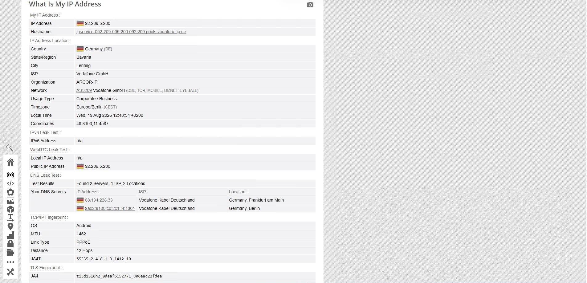Проверка Aurorium через чекер Browserleaks 